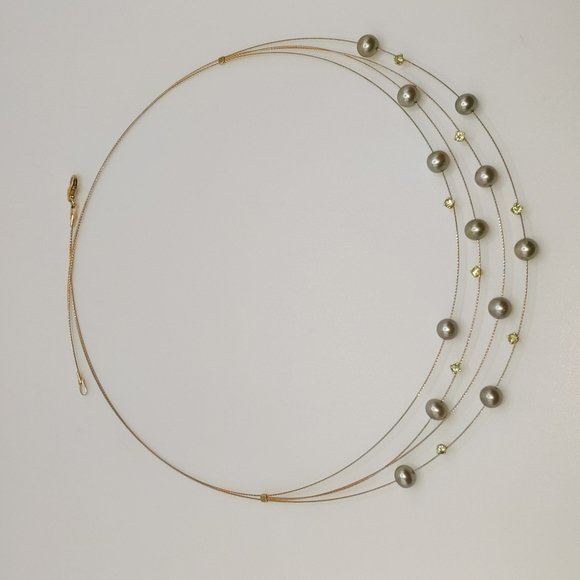 14k Yellow Gold Peridot Gemstone and Pearl Omega Necklace Adi Paz - Picture 7 of 15